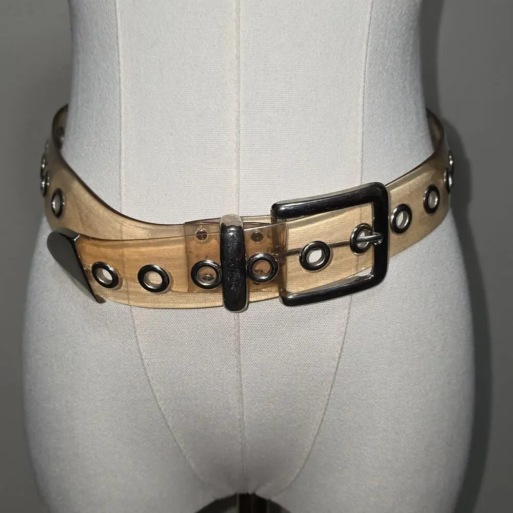 Vintage Retro Clear Jelly PVC Plastic Belt with Silver Metal Accents OS